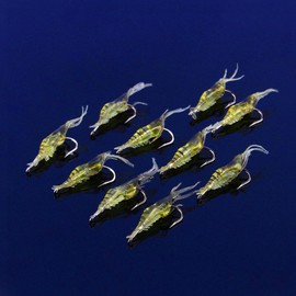 Pack of 10 Artificial Lures, Shrimp Fishing Lures, Rubber Baits, Fly Fishing with Hook Simulation, Frets, W/Hook for Fishing of 4 cm