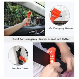 DuDuZui 4PCS Car Window Breaker, 2-in-1 Car Emergency Hammer + Seat Belt Cutter, Car Essentials Glass Breaker with 2 PCS Survival Whistle