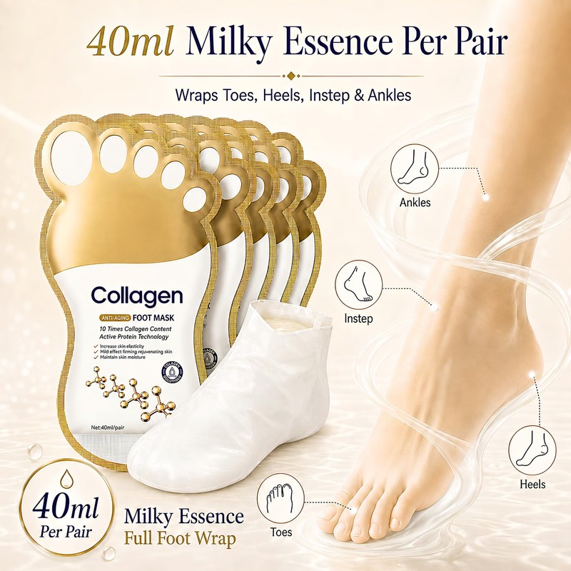 Collagen Feet Masks 5 Pairs, Moisturising Foot Peel Mask for