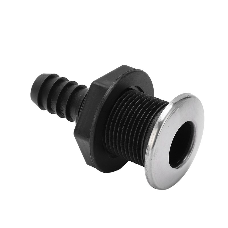 Boat 3/4in Through Hull Scupper Drain Straight Black with Stainless