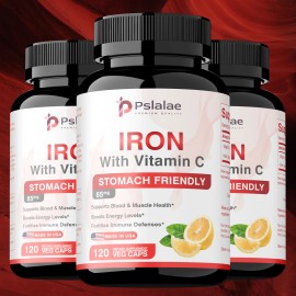 pslalae Iron with Vitamin C - Cardiovascular Health, Support Hemoglobin Productionl - 2 Pack