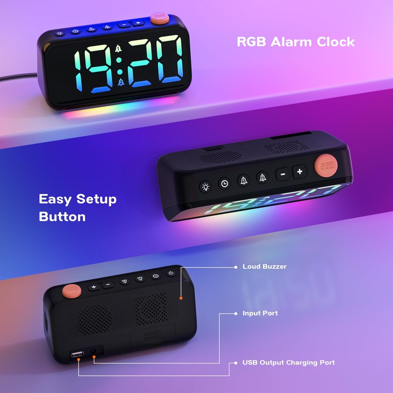 LATEC Digital Alarm Clock with 7 Modes RGB Night Light,