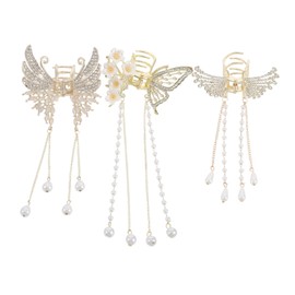 Baluue 3pcs Elegant Hair Claw Clips with Tassel Pendant Lightweight Decorative Barrettes for Women for Daily Wear Special Occasions Versatile Hair Accessories for All Hairstyles