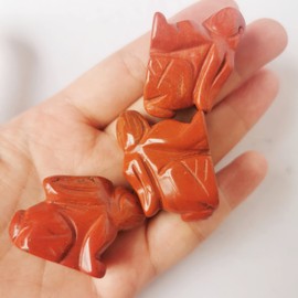 Manekieko Natural Red Jasper Bag Carved Rabbit Statue, 38 mm Crystals and Healing Stones Figures Gemstone Collectibles Decor