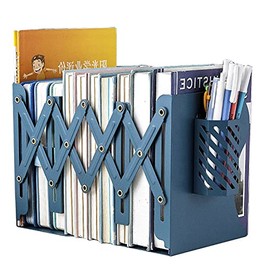 Adjustable Bookends Metal Book Ends for Heavy Book Holder Heavy Duty Bookends Nonskid Bookcase Desktop Book Organizer Binder Holder (Blue)