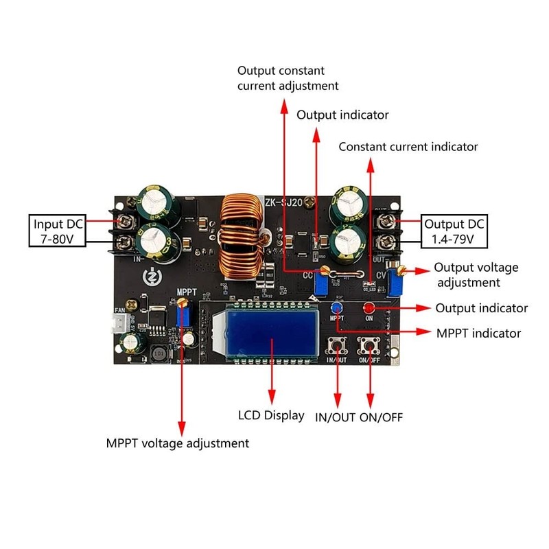 Buck Boost Converter, ZK-SJ20 DC-DC 300W 20A MPPT Boost Buck