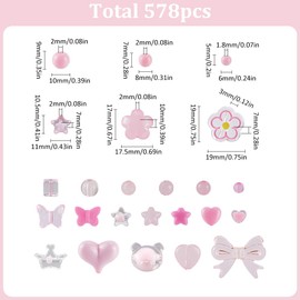 SOFPLATE 1 Box 578Pcs Pink Assorted Beads Cute Bead Kits Acrylic Butterfly Heart Flower Stars Bear Kawaii Aesthetic Beads Bulk for Jewelry Making Supplies DIY Bracelet Necklace Crafts Phone Charm