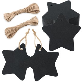 G2PLUS Star Gift Tags, 100PCS Blank Star Shaped Tags, Kraft Paper Gift Tag with String for Present Wrapping, Wedding, Graduation, Christmas Party Favors (Black)