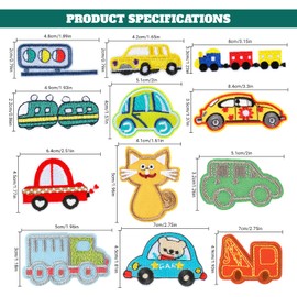 paitok SFNEC 27PCS Iron on Car Patches for Kids Clothing, Embroidered Traffic Appliques Stickers, Repair Patches for Jeans, Jackets, Hats, Shoes, Backpacks, Bus/Truck/Cars DIY Decorations
