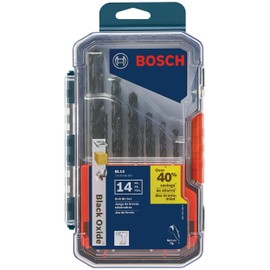 BOSCH BL14 14-Piece Assorted Set Three-Flat Shank Black Oxide Drill Bits for Applications in Light-Gauge Metal, Wood, Plastic