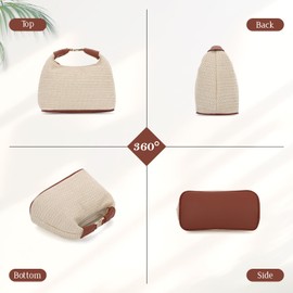 BWBIKE Women's Raffia Woven Straw Purse - Summer Crossbody Beach Bag with Top Handle, Small School Bag Handbag for Holiday and Everyday Use, brown