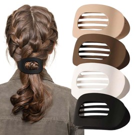 4 Stück Haarklammer Flach,starker Halt Frauen-Haarspangen Damen, matte große haarklammer für dünnes und dickes Haar, gebogenes Design für Liegen und Fahren (Neutral)