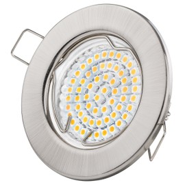 TEVEA Einbaustrahler Led 230V Warmweiß GU10 3W Leuchtmittel Chrom Gebürstet Einbau Rund Starr Rahmen als Set