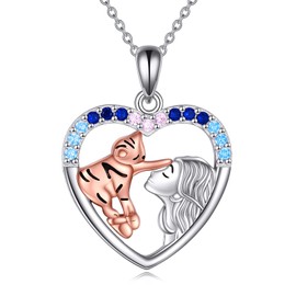 Women's Cat Necklace Sterling Silver Cat Pendant Necklace Jewellery Gifts, Sterling Silver, Cubic Zirconia