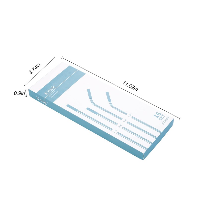 Kitiok 16-Pack Reusable Metal Long Drinking Straws Stainless Steel Dishwasher