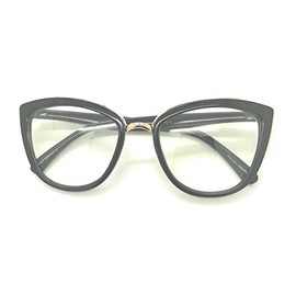 MyUV Cat Eye Fashion Sunglasses Retro Transparent Frame Clear Eye Glasses 100% UV Protection (Black Clear, 2.48)