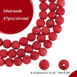 PH PandaHall 470pcs 8mm Natural Lava Stone Beads - Red Lava Stone Oil Diffuser & Chakra Beads for Jewelry Making