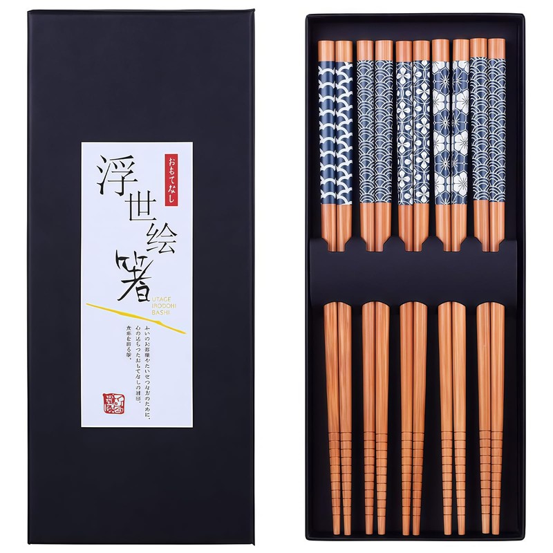 AstraGlam 5 Pairs Japanese Natural Bamboo Chopsticks With 5PCS Chopstick