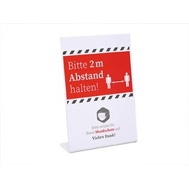APS 98021 Sign - Keep Distance, Mouth Guard Stand 21 x 7 x 30 cm, Acrylic Sign Holder, Table Stand, Restaurant