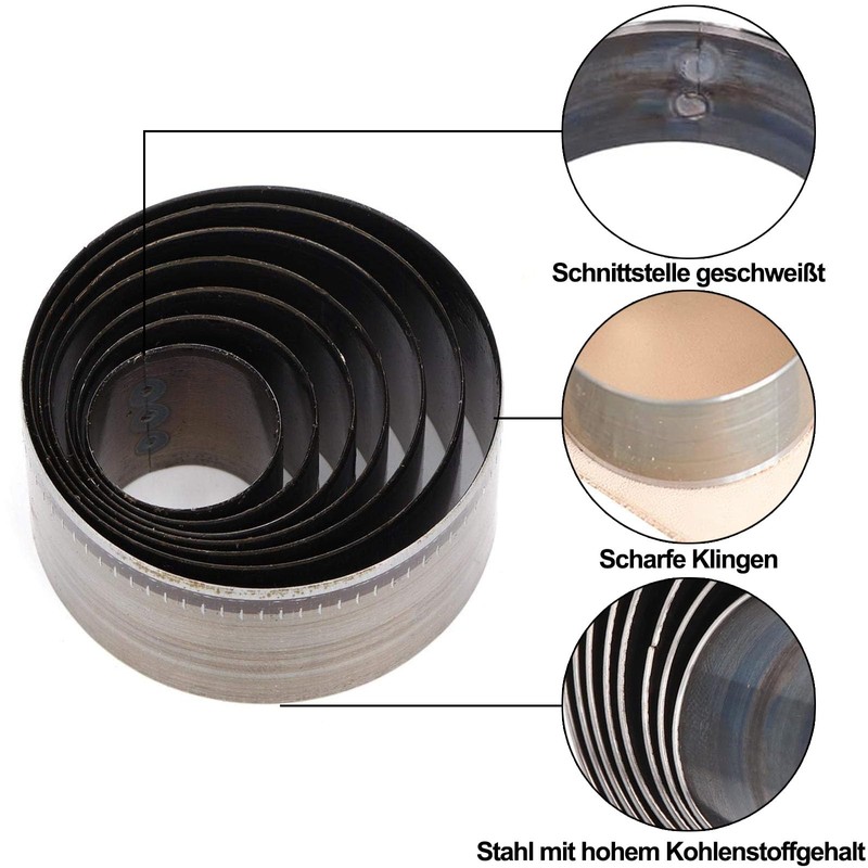 Leather Cutting Dies Set, 7 Pieces Round Leather Punching Tool,