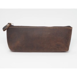 BAWAKO Pencil Case Made of High-Quality Leather - Beautiful Handmade Case with Zip - Elegant Pencil Case for Adults and Students, Cosmetic Bag, Makeup Bag, brown, Elegant, classic