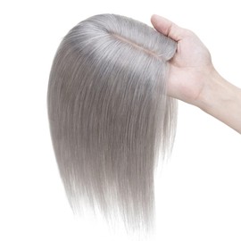 MY-LADY Human Hair Toppers for Women Real Human Hair for Thinning Hair 7 * 13CM Silk Base Hairpieces No Bangs 150% Density Clip in Remy Hair Pieces 8 Inch Grey