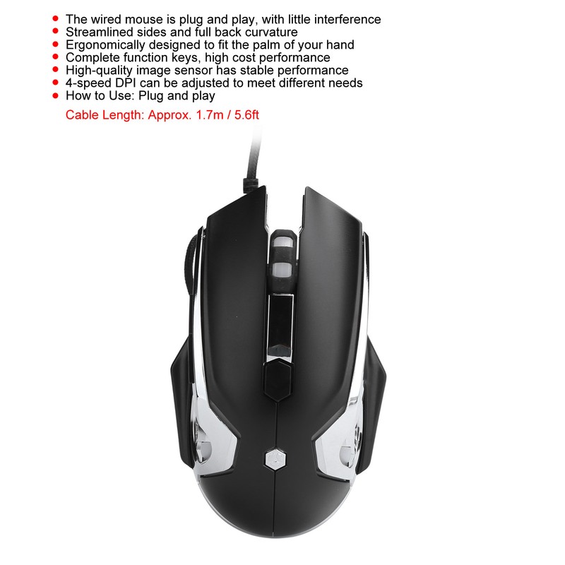 AJAZZ Wired Mouse 6 Button 4Speed DPI Adjustable Plug in