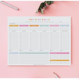 ThreeKin Weekly Planner - Premium 52-Sheet Tear-Off Notepad, 8.5 x 11 inches, Clean Colorful Design, Perfect for Work, School, Projects, and Entrepreneurs, Female & USA Owned Business