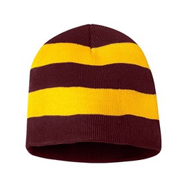 Sportsman SP01 Men's Rugby Striped Knit Beanie Maroon/Gold One Size