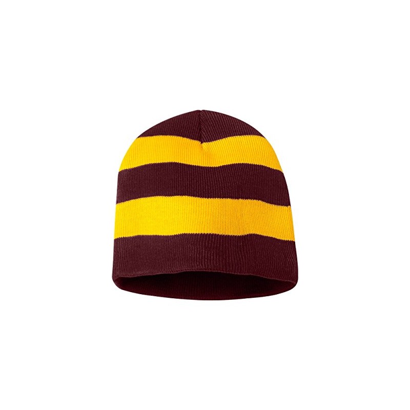 Sportsman SP01 Men's Rugby Striped Knit Beanie Maroon/Gold One Size