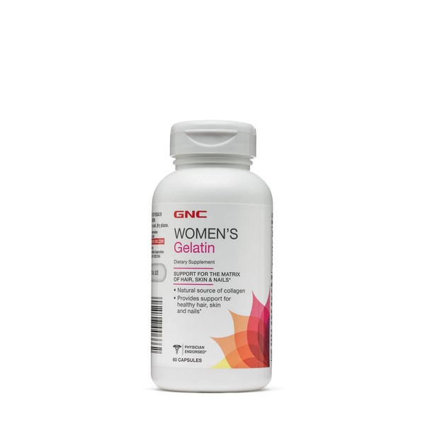 GNC Women's Gelatin Supplement |Supports Healthy Hair, Skin and Nails |Natural Collagen Source | 60 Capsules