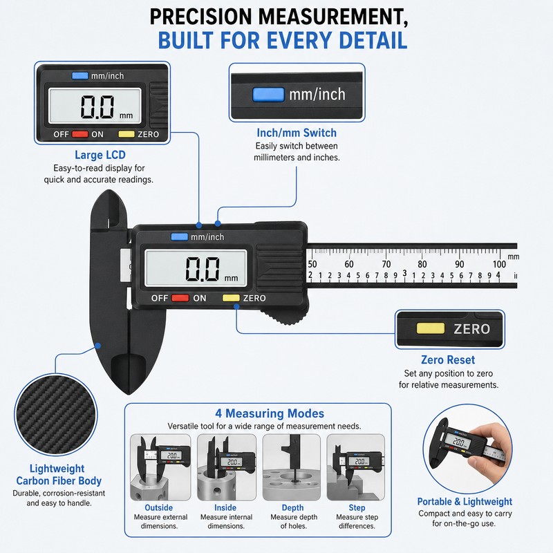 Digital Caliper Measuring Tool for DIY Projects – Carbon Fiber