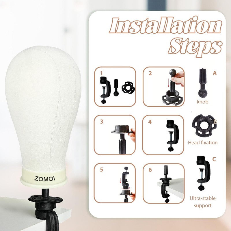 Wig Stand with Head, 22 Inch Canvas Wig Head with