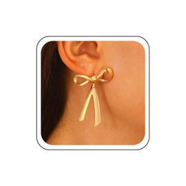 Wendalern Gold Silver Bow Earrings Long Bow Dangle Earrings Cute Bowtie Stud Earrings Petite Bowknot Tassel Statement Earrings Wedding Jewellery for Women and Girls, Zinc, No Gemstone