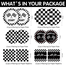 FVABO Race Car Party Supplies Boy Tableware, Racing Car Birthday Decorations, Paper Plate, Napkin, Fast One, Two Fast Theme Party Decorations for Kids, Serve 24