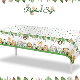 YXHOPELY 3PCS Jungle Tablecloth Safari Baby Shower Decoration Disposable Rectangular 108 × 54 inch Zoo Birthday Party Items Animal Printed Party Plastic Tablecloths