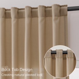 Tan Brown Linen Curtains 84 Inch Length for Living Room 2 Panels Back Tab Pocket Primitive Flax Linen Drapes Country Farmhouse Light Filtering Semi Sheer Curtains for Bedroom Farmhouse Decor 7 FT Long