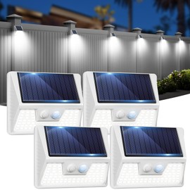 vighep 4 Pack Solar Fence Lights Waterproof, Motion Sensor Deck Lights Outdoor, Cold White LED Outside Lights Wireless for Wall Yard Steps Stairs Garden - White