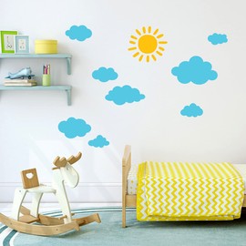 DECOWALL DWG-707SBY Sun and Clouds Graphic Kids Wall Stickers Wall Decals Window Stickers Peel and Stick Wall Stickers for Kids Nursery Bedroom Living Room (Blue_707SBY)
