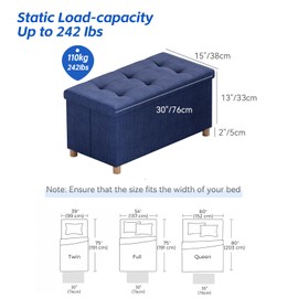 BRIAN & DANY 30 Inches Folding Storage Ottoman Bench, Ottoman with Storage Bench for Bedroom, Living Room, Entryway, Foot Rest with Legs, Blue