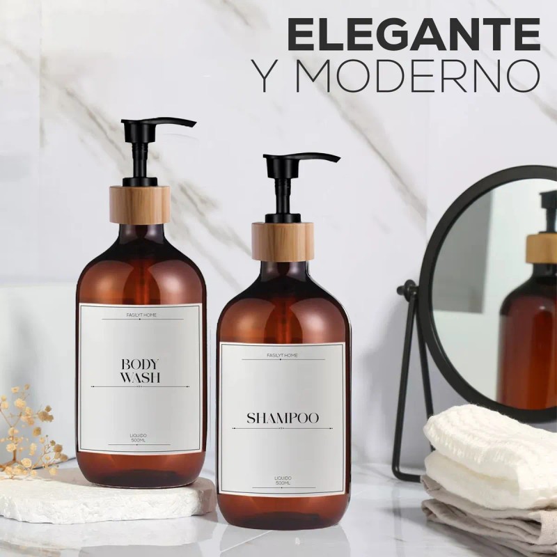 Juego De Baño Fsy Fasilyt 3 Dispensadores Jabon Shampoo Bambu