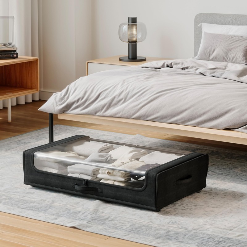Underbed Storage Container with Wheels, Space-Saving Storage for Bedroom, Clear