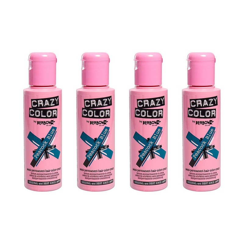 Crazy Colour Peacock Blue Semi-Permanent Hair Dye (4 x Blue)