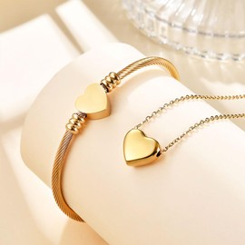 MYNENEY NIBASTAR Heart Name Necklace and Bracelet for Women Stainless Steel A-Z letters Initial Statement Jewelry Set for Mother's Day