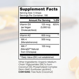 Pure Therapro Rx Vegan D3 + K2 Organic 100% Liposomal 20ml Made in USA | 6 Month Supply | Maximum Absorption Vitamin D3 and Vitamin K2 Supplements for Men and Women, D3 Vitamin 5000 IU