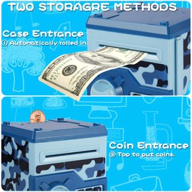 TOPBRY Piggy Bank for Kids,Electronic Password Piggy Bank Kids Safe Bank Mini ATM Piggy Bank Toy for 3-14 Year Old Boys and Girls (Camouflage Blue)