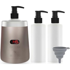 JOJOCOSMO Massage Oil Warmer, Massage Oil Heater with Two Oil Bottle dispensers, Body Liquid Warmer from 30 to 65 °C, Lotion Bottle Warmer Shampoo Heater, for Salon, Chambourcin Gold