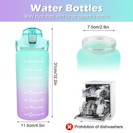 MXTIMWAN Water Bottle with Straw, Green, 2 L