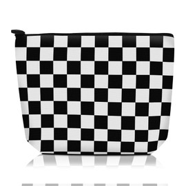 ADQWIOVL Cosmetic Bag Makeup Bag, Birthday Gifts for Women Mom, Cute Canvas Toiletry Bag, Durable Travel Toiletry Makeup Organizer Zipper Pouch, Lipstick Pouch, Black White Checkerboard