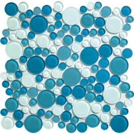 Simple Tile - Glass Mosaic Tile for Kitchen Backsplash, Bathroom Shower Wall, Etc, Bubble Collection, Mixed Rounds, 12"X12"X5/16 (Sample 5.5"X5.5", GM 4104 - Ocean)